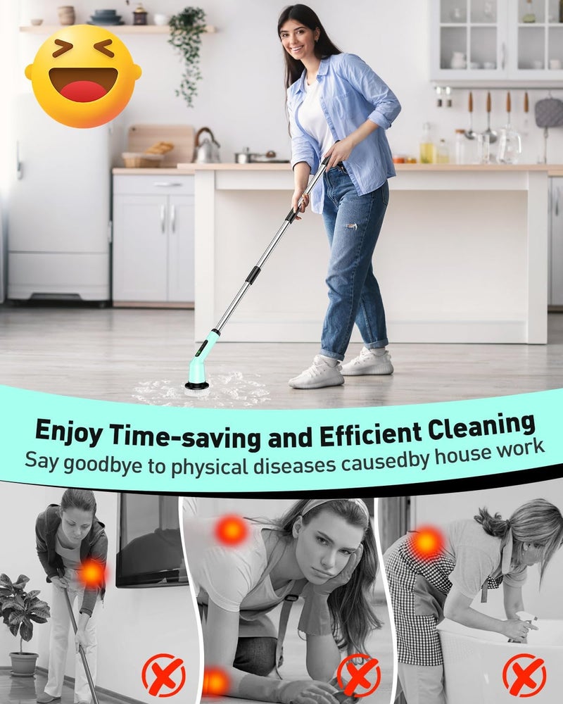 CTMAST Electric Spin Scrubber for Cleaning Bathroom, Shower Scrubber Cordless Cleaning Brush with IPX7 Waterproof & 2 Speed, 3 Brush Heads, Bathroom Cleaning Supplies for Toilet Shower Tub Mint Green - Image 2